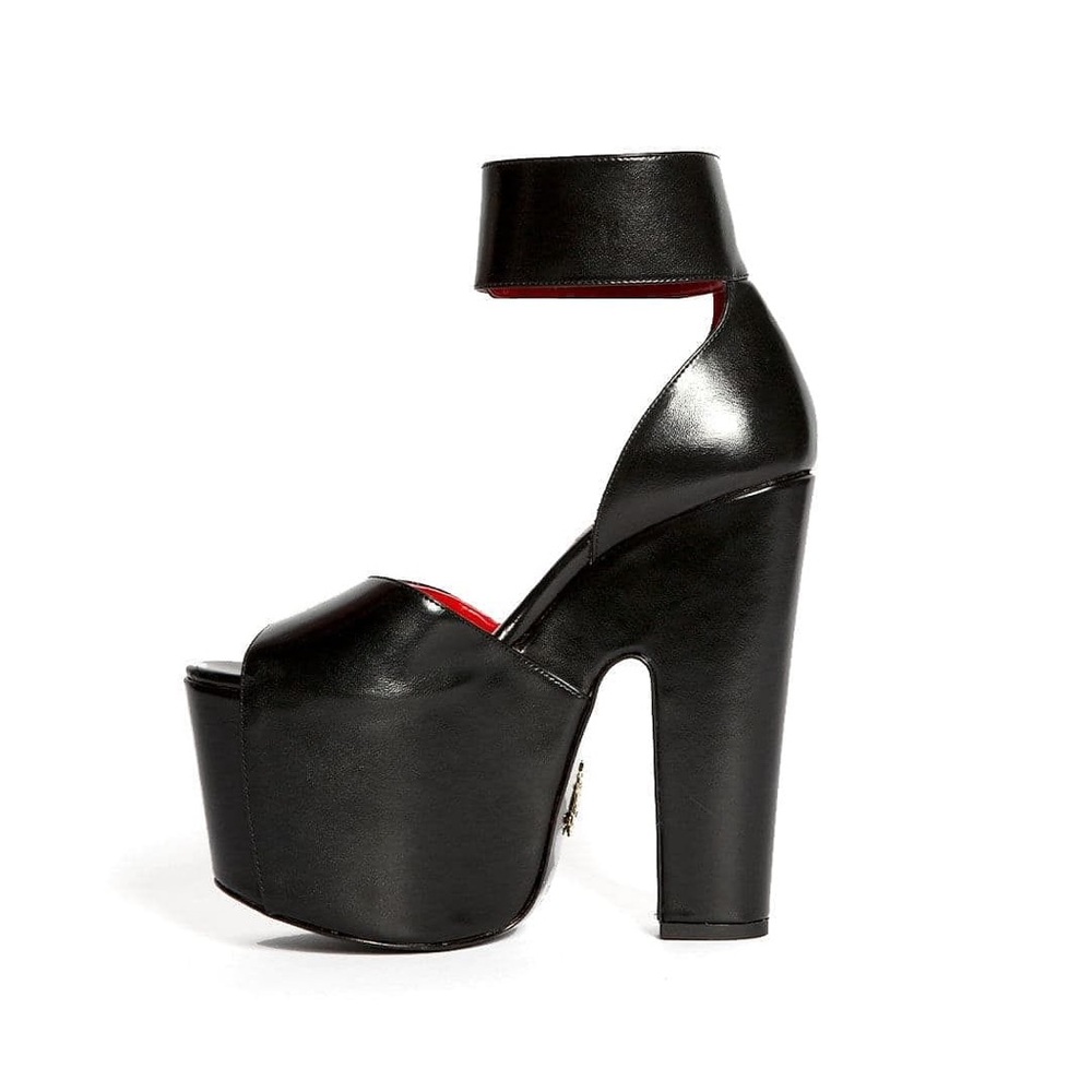 Von D Shoes “Destroyer” Black Mega Platform High Heels with Ankle Strap